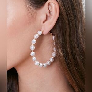 NWOT Gold Pearl Hoops